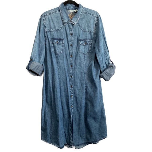 Nostalgia Dresses & Skirts - Nostalgia Vintage Floral Embroidered Chambray Buttoned Shirt Dress